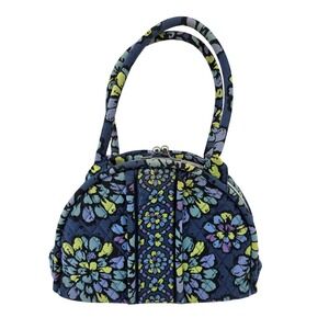 Vera Bradley Medium Quilted Floral Tote Handbag Indigo Pop Pattern Kiss Lock